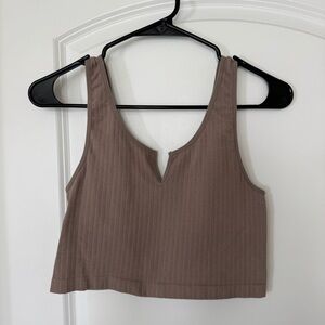 Brown Ribbed Women's Crop Top